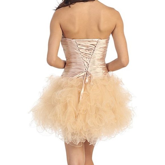 NWT May Queen | Champagne Rhinestone Ruffle Strapless Dress & Shawl - sz 10 - Picture 9 of 10